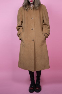 Hnedý vlnený vintage kabát - M/L
