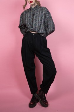Vlnené vintage nohavice čierne - L/XL