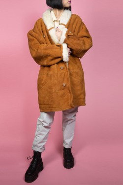 Hnedý vintage kabát "Shearling original" - XL